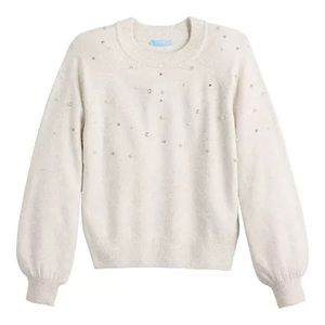 NWT 💎 long sleeve embellished sweater | Size: M | Color:Light Ivory/Gray